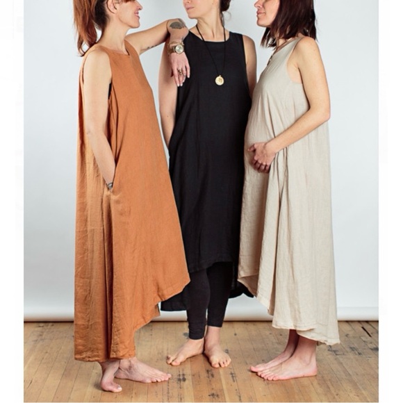 Black crane linen rust midi-maxi dress - Picture 5 of 12